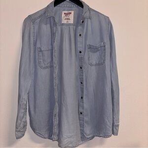 Mossimo Blue Pinstripe Chambray Boyfriend Button Up Shirt Size Small